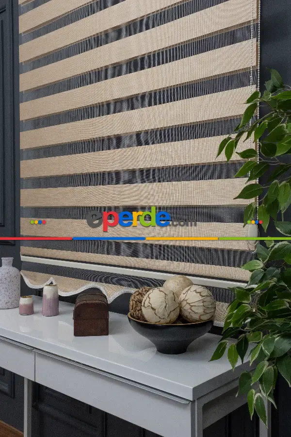 110x200 Hazır Koyu Krem Bambu Zebra Perde