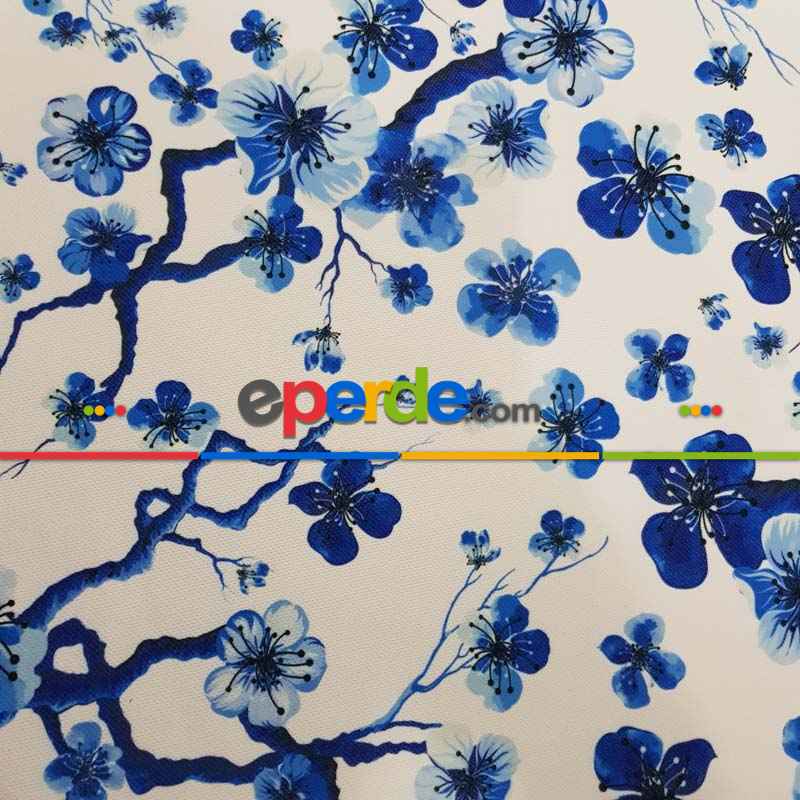 Çiçek Desenli Fon Perde Evm1515 Kumaşı Kalındır Duck Bezi Değildir- Mavi