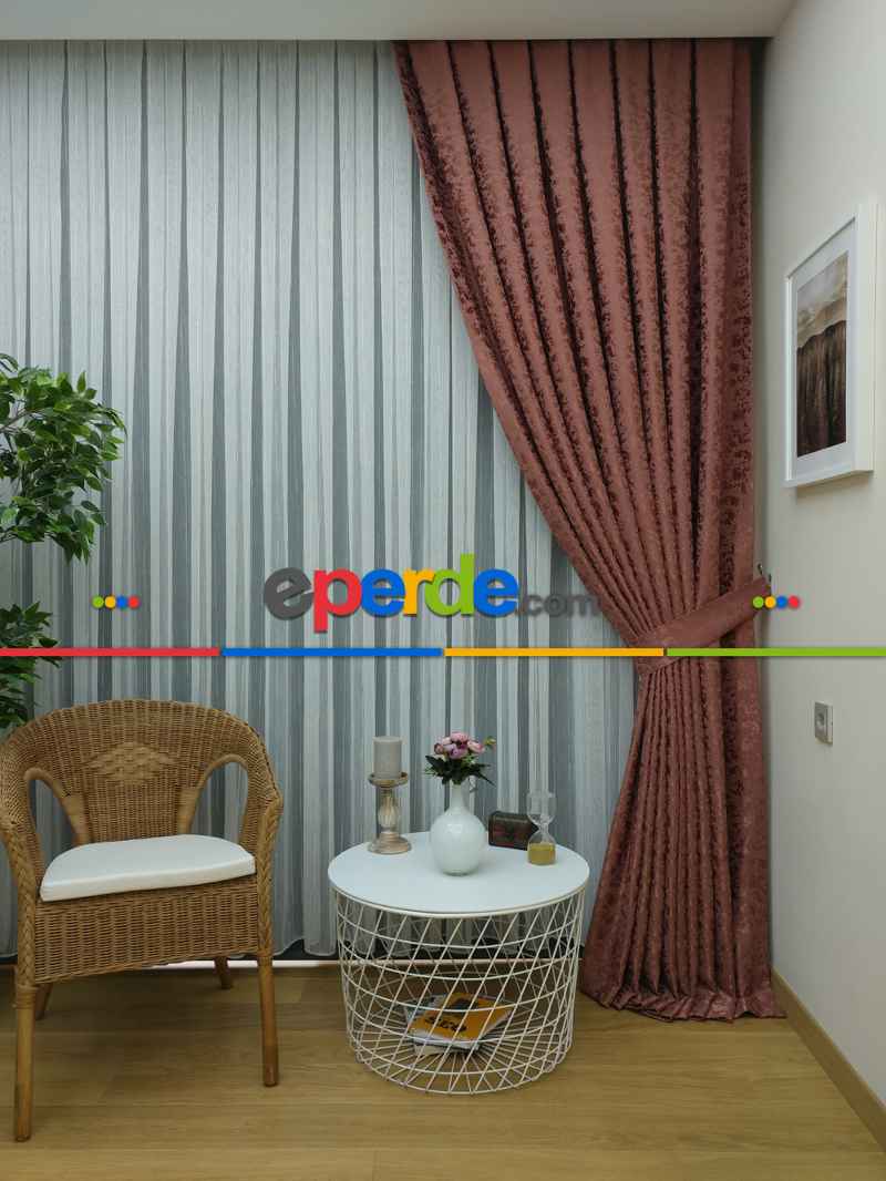 Kremit Rengi Duz Jakar Fon Perde (180)- Kiraz Ahşap