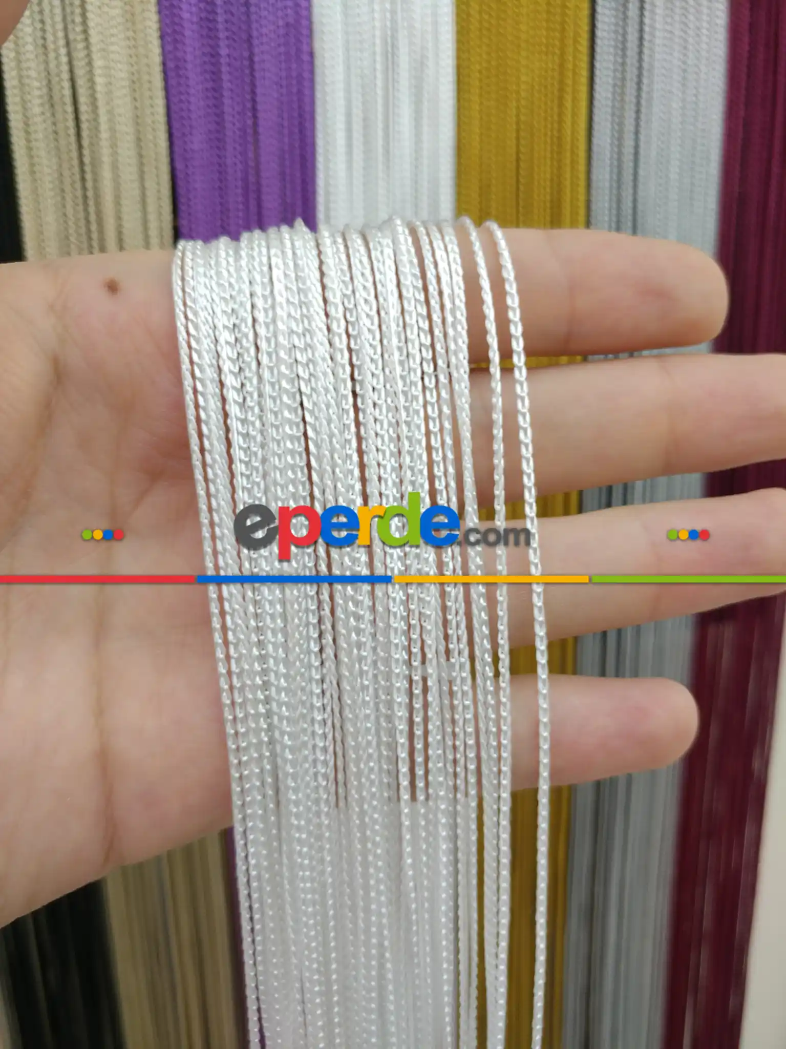 Beyaz Rengi İp Perde İnce Zincir Serisi- Beyaz