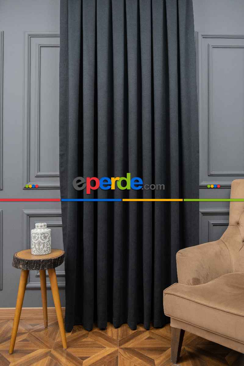 Siyah Düz Fon Perde En Dökümlü Fon Perde