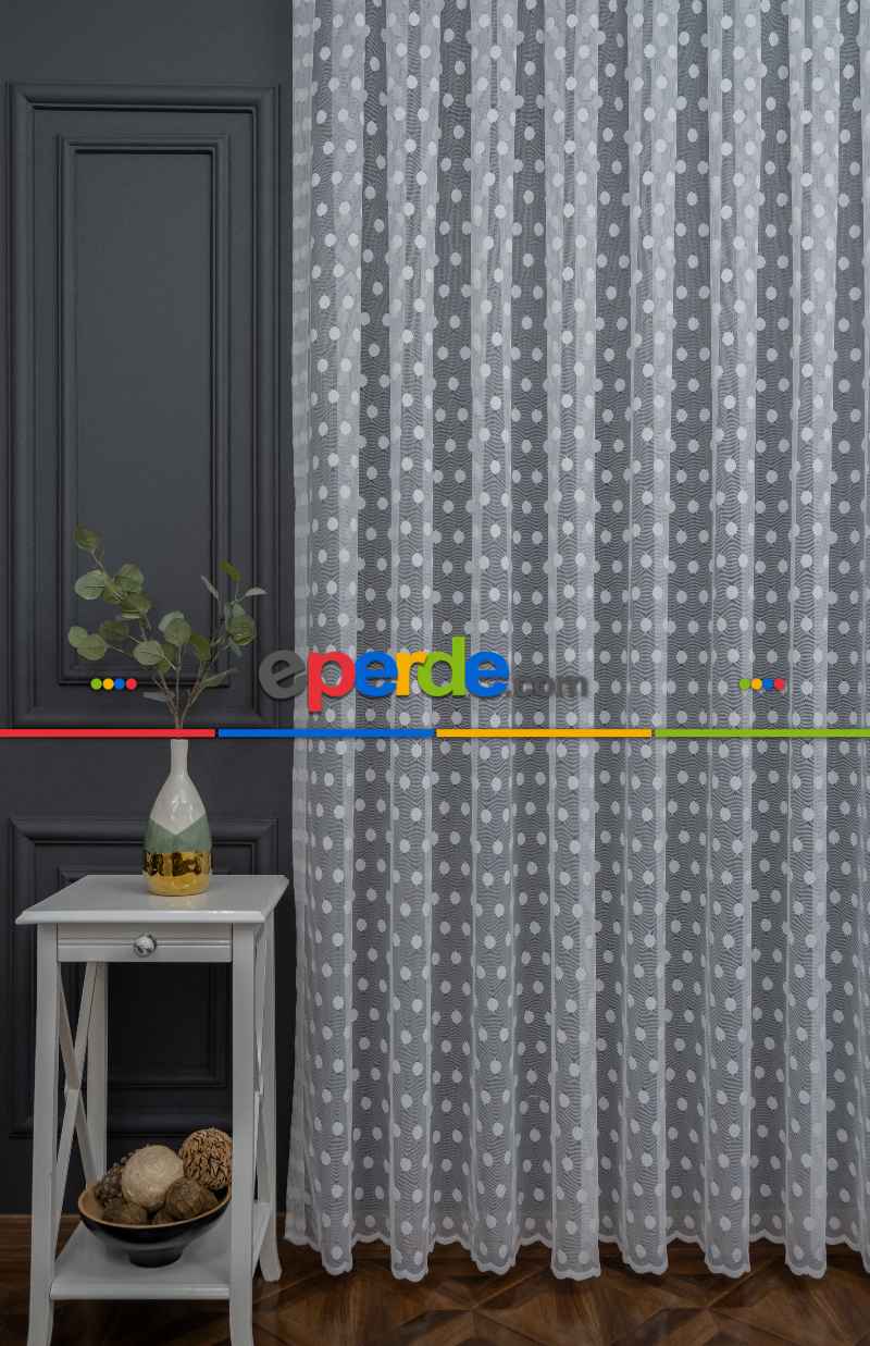 Puantiyeli Tül Noktalı Daire Desen Tül Perde