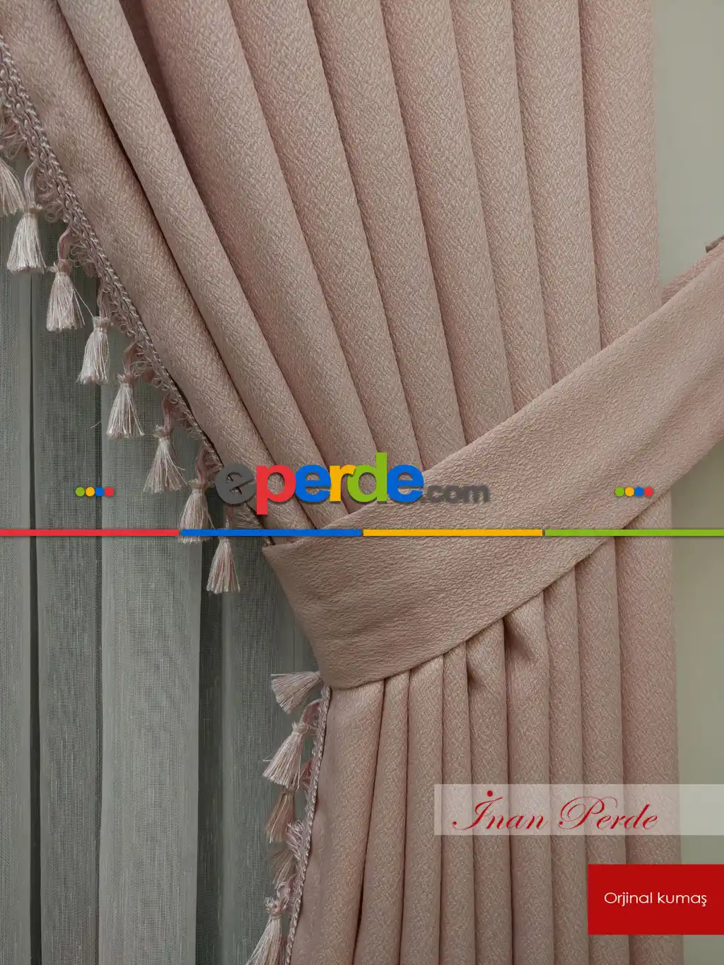 Pudra Pembe Renk Saçaklı Fon Perde- Pembe Açık