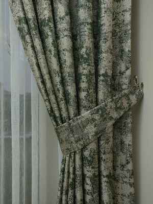 Bej Koyu Yeşil Desenli Jakar Fon Perde (180)- Yeşil Koyu Yeşil