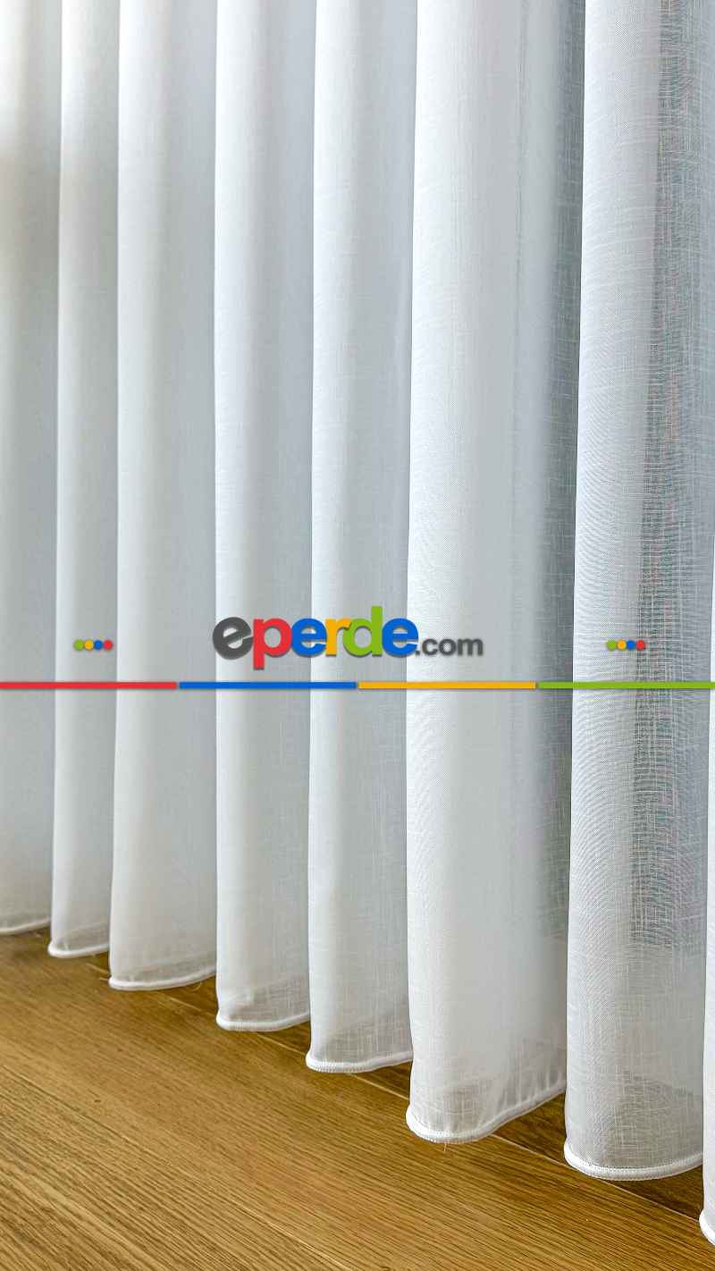 Ekru Naturel Keten Tül Perde - Ütü İstemez - Kurşunlu - S Pile Seçenekli - Premium Kalite