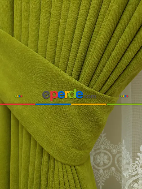 Salon Fon - Yağ Yeşili Düz Fon Perde Dökümlü Birinci Kalite 300 Cm Geniş En Daha Hesaplı- Açık Yeşil