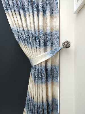 Patine Desenli Gökkuşagı Desenli Jakar Fon Perde Mavi Koyu