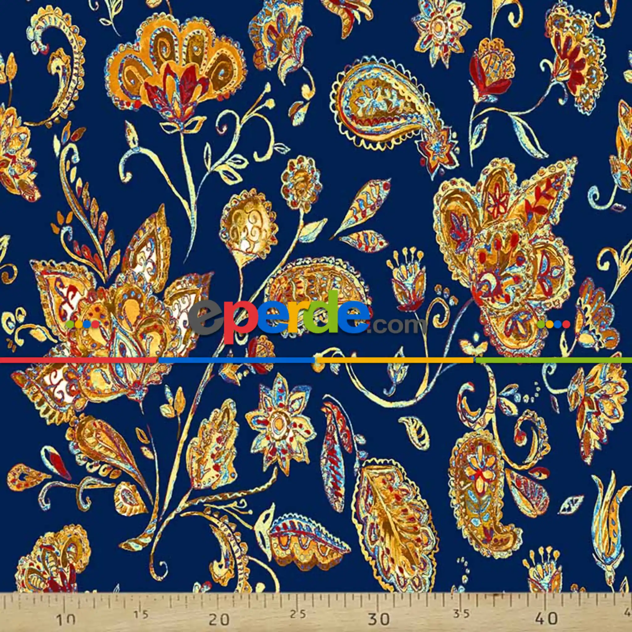 Çiçek Desenli Fon Perde Evm787 Kumaşı Kalındır Duck Bezi Değildir- Beyaz-Hardal Sarısı