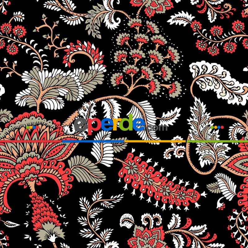 Çiçek Desenli Fon Perde Evm837 Kumaşı Kalındır Duck Bezi Değildir- Siyah-Beyaz