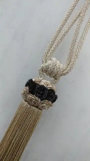 Bukle Braçol Perde Bağı- Krem