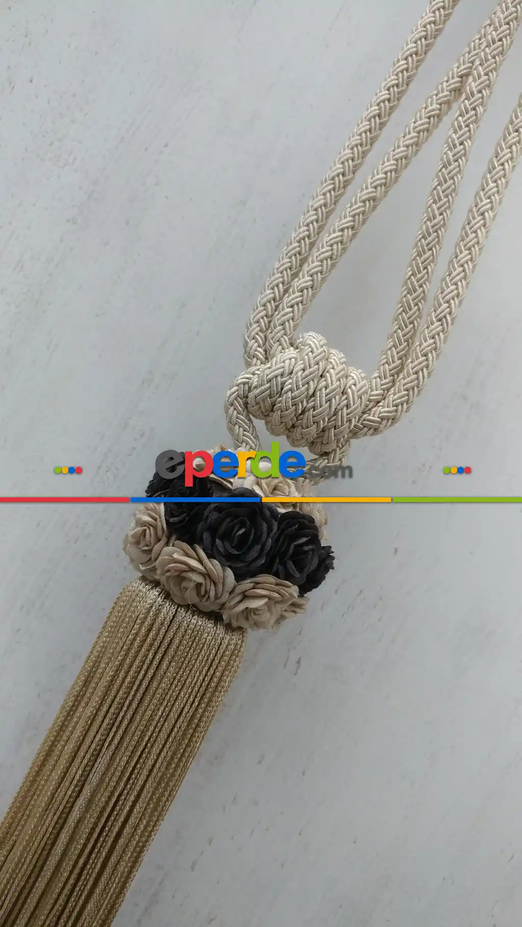 Bukle Braçol Perde Bağı- Krem