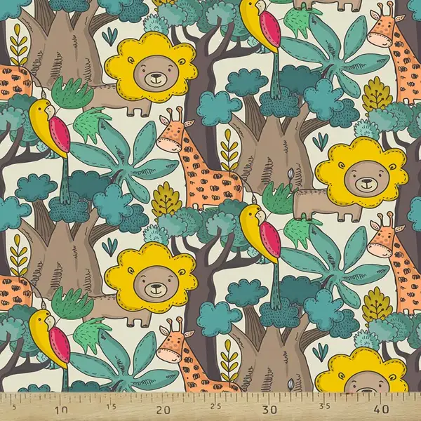 Tropikal Orman Ve Hayvan Desenli Fon Perde Evm690 Kumaşı Kalındır Duck Bezi Değildir- Yeşil-Sarı-Beyaz