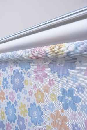 Çiçek Desenli Çiftli Sistem Stor Perde- Mavi-Pembe