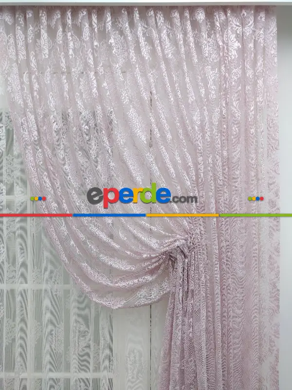 Pudra Pembe Tül Fon Perde- Pembe Pudra Pembe