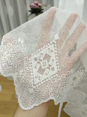 Ekru Serpme Kilim Desenli Özel Örme Dokulu Tül Perde- Ekru
