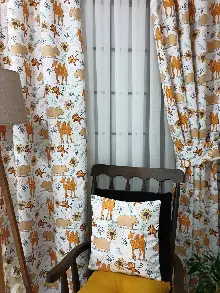 Hayvan Desenli Fon Perde Evm1087-1 Kumaşı Kalındır Duck Bezi Değildir- Siyah