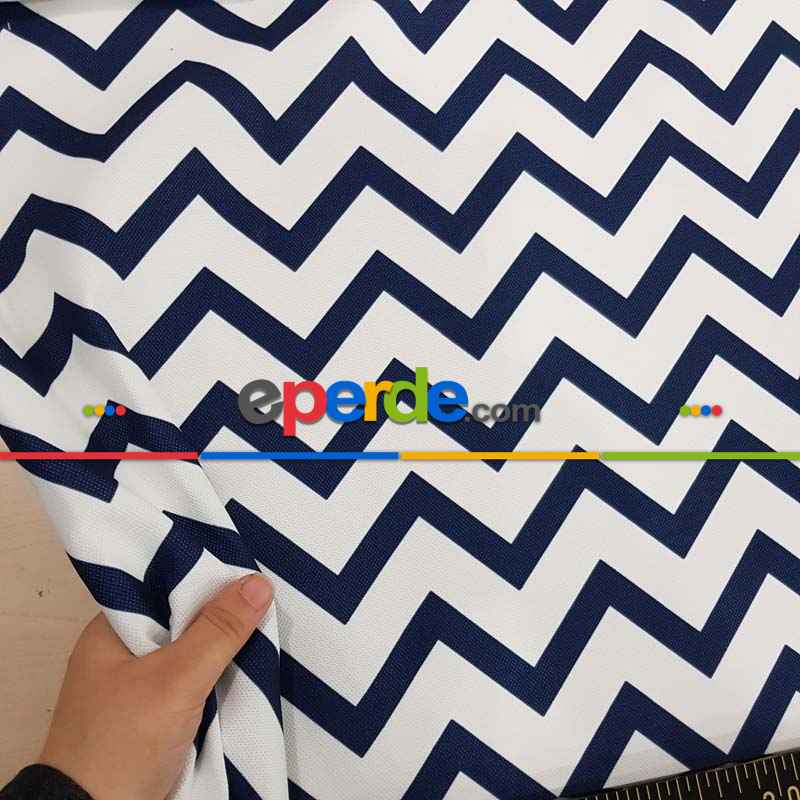 Marin Serisi Zigzak Desenli Fon Perde Evm1512-5 Kumaşı Kalındır Duck Bezi Değildir- Lacivert-Beyaz