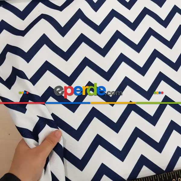 Marin Serisi Zigzak Desenli Fon Perde Evm1512-5 Kumaşı Kalındır Duck Bezi Değildir- Lacivert-Beyaz