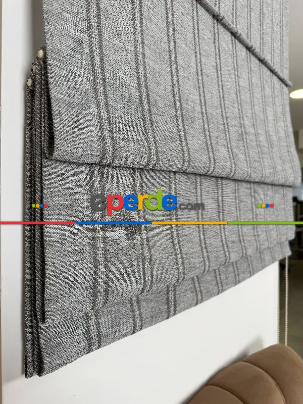 Gri Naturel Keten Katlamalı Perde