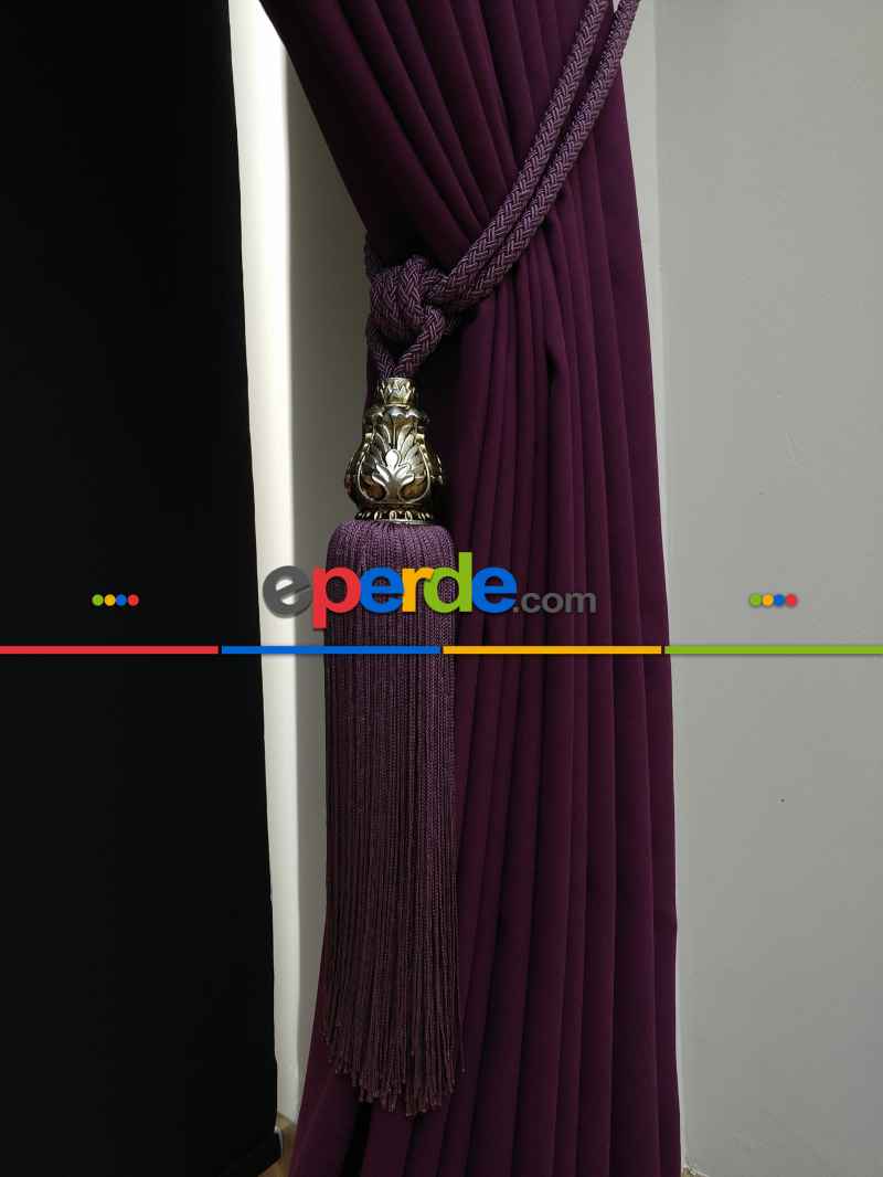 Düz Renk Dökümlü Fon Perde (180)- Mor