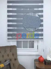 New Gri Düz Bambu Kalın Dokulu Zebra Perde- Füme