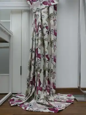 Kelebek Desenli Fon Perde Pembe Mor ( Leke Tutmaz ) Hazır 1 Takım- Pembe-Mor