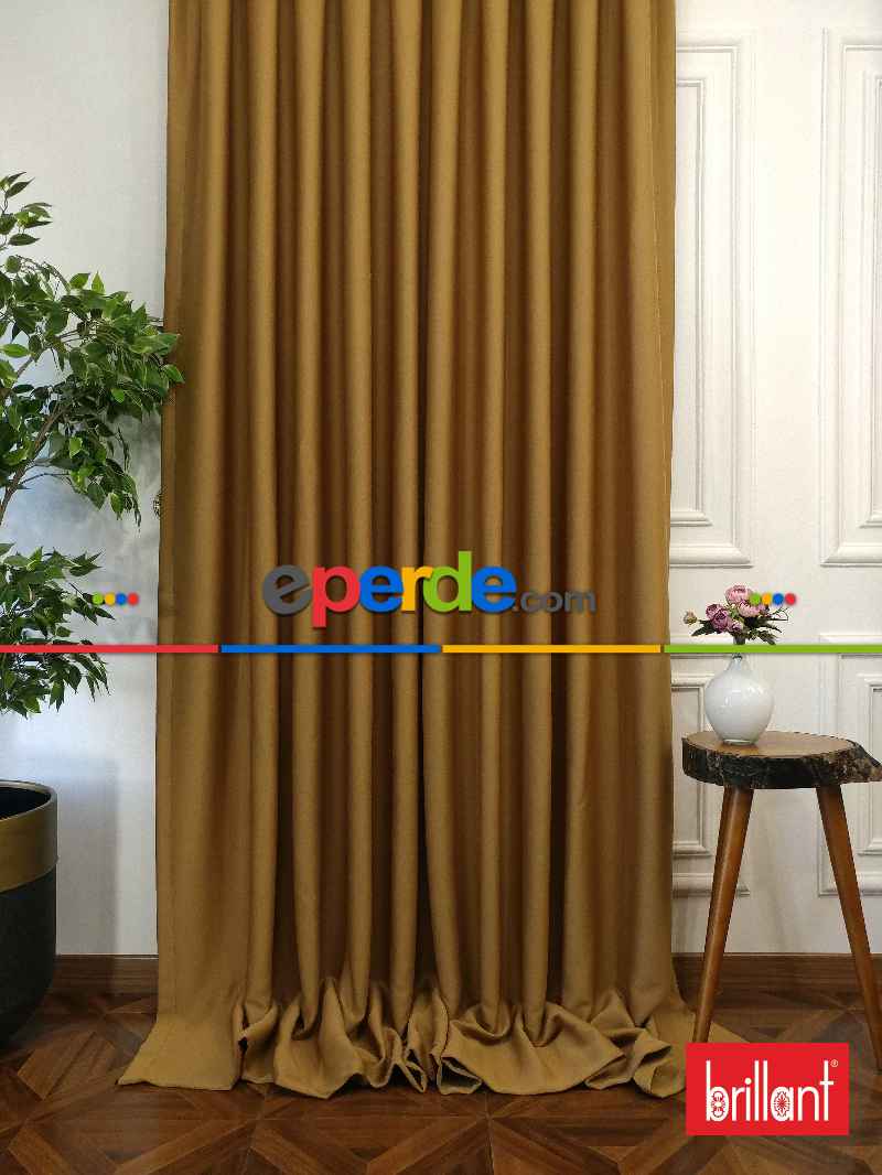 %90 Brillant Karartma Blackout Hardal Sarısı Renk Fon Perde- Kahve Açık-hardal Sarısı