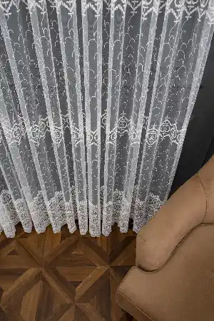 Salon Tül - Brode Yoğun İşlemeli Tül Perde Çok Dökümlü - Ütü İstemez - İtinalı Dikiş