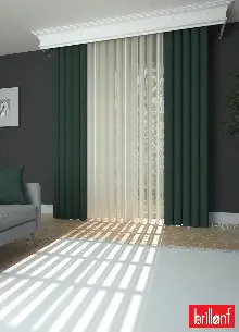 Brillant Akıllı Tül Perde Yeşil Renkli Tül Dikey Zebra Perde Düz 1. Kalite