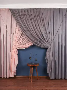 Yatak Odası - Gri - Pudra Renkli Krevize Düz Tül Perde ( Kordon Hediyeli )