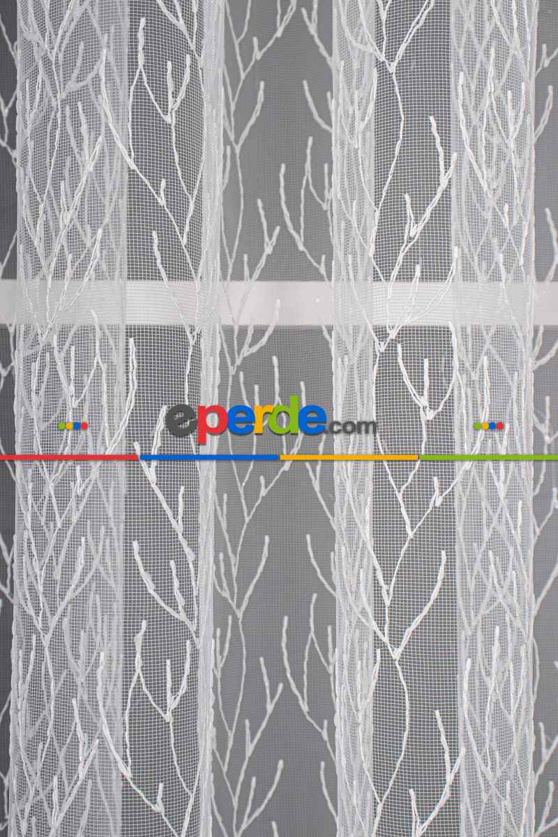 Yatak Odası - Kuru Dal Brode Tül Perde - Ekru