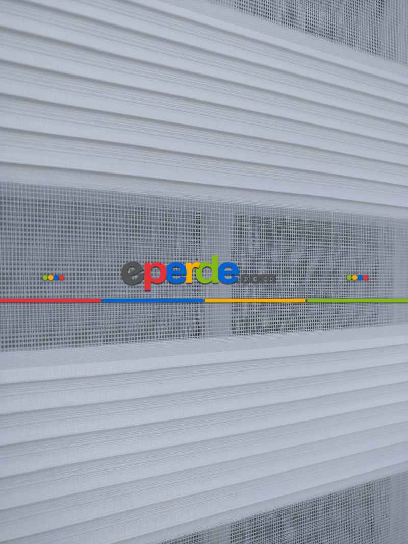 Oturma Odası - Beyaz Geniş Düz Plise Zebra Perde-wide Pile- Beyaz