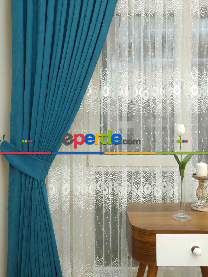 Petrol Rengi Düz Fon Perde ( Dökümlü Fon )- Petrol Mavisi