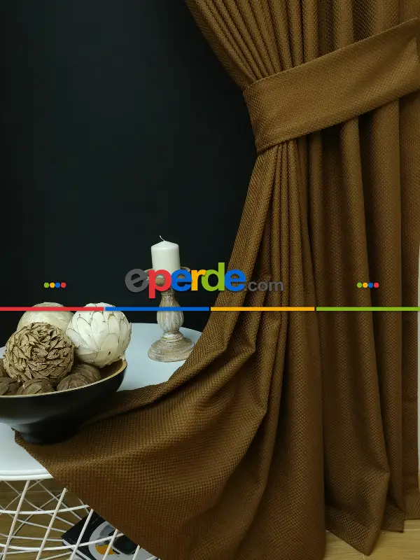 Kahve Hasır Düz Fon Perde