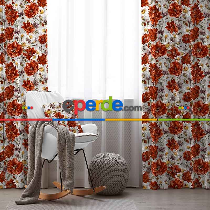 Tropik Desenli Fon Perde Evim645 Kumaşı Kalındır Duck Bezi Değildir- Mavi-beyaz