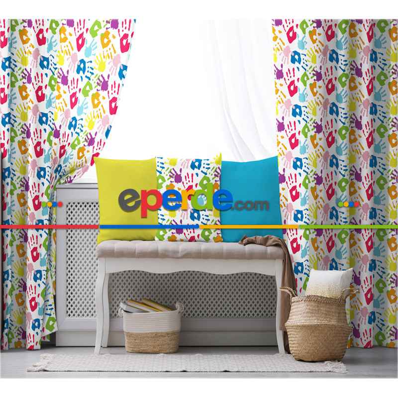 Renkli Eller Fon Perde Evim1620 Kumaşı Kalındır Duck Bezi Değildir