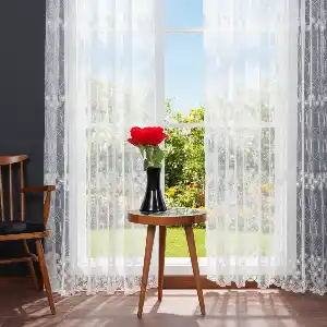 Şeritli Papatya Nakış İşlemeli Brode Tül Perde