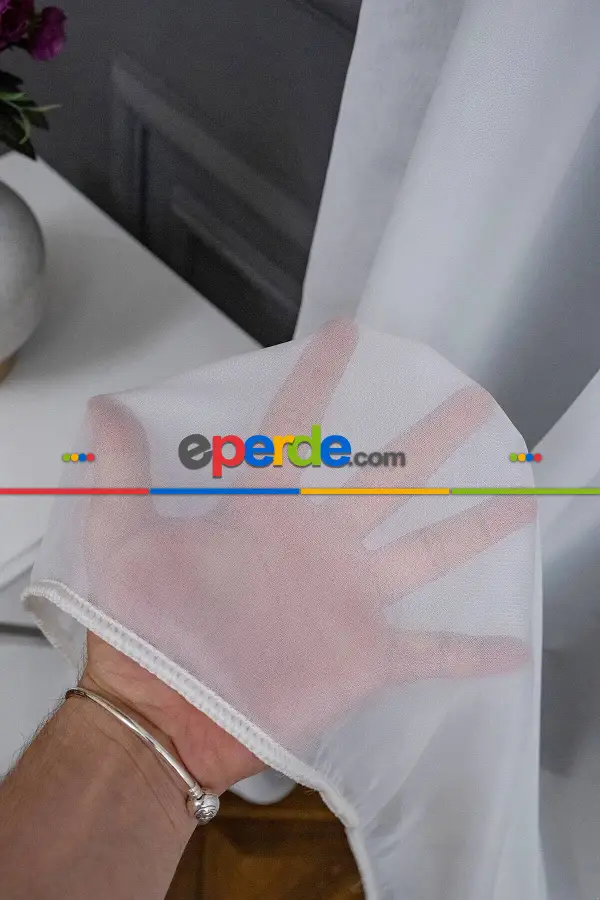 Yatak Odası - Crop Beyaz Sade Kar Beyaz Bembeyaz Sade Kırışmaz Ütü İstemez Tül Perde