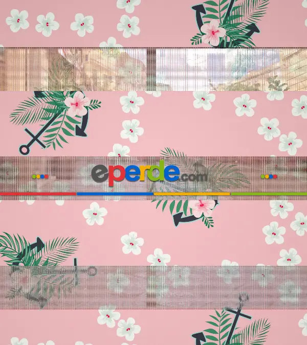 Bebek Odası Zebra Perde - Gemici Baskılı Zebra Perde- Beyaz-Pembe-Su Yeşili