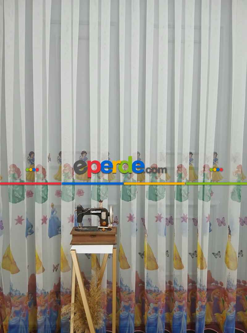 Çocuk Odası Renklli Prenses Rengarenk Kız Çocuk Odası Tül Perde