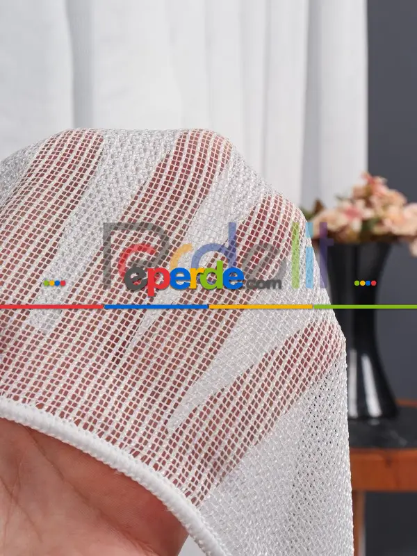 Kare File Dokulu Tül Perde - Yıkanabilir Gramajlı Kumaş
