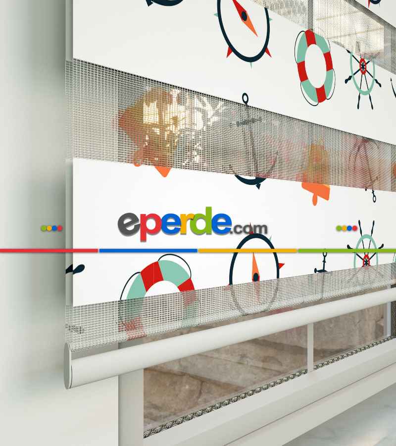 Bebek Odası Zebra Perde - Dümen Baskılı Zebra Perde- Kırmızı-Sarı-Beyaz-Turkuaz-Turuncu