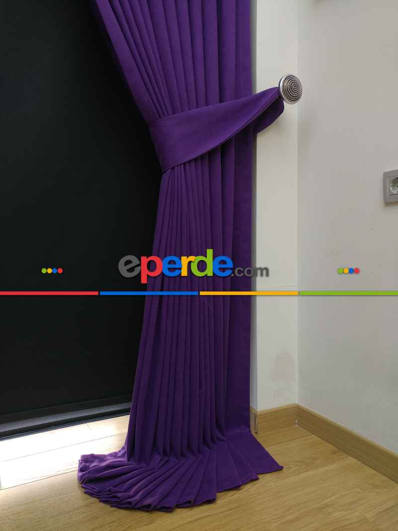 Düz Renk Dökümlü Fon Perde (150)- Mor
