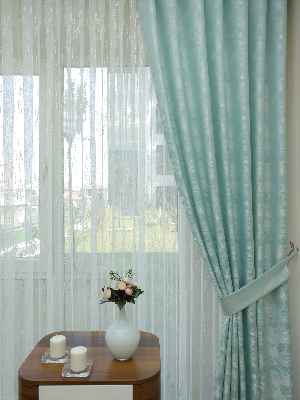 Patine Desenli Su Yeşil - Katyonik Jakar Fon Perde- Su Yeşili