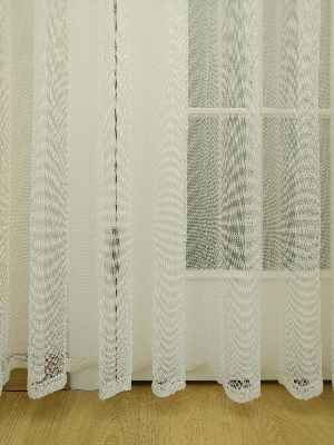 Etek Ucu Desenli Dantel Tül Perde- Ekru