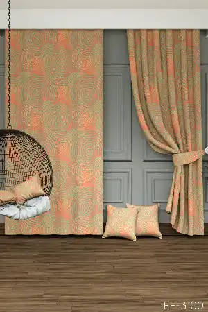 Dökümlü Kumaştan Genç Odası - Spiral Desenli Baskılı Fon Perde