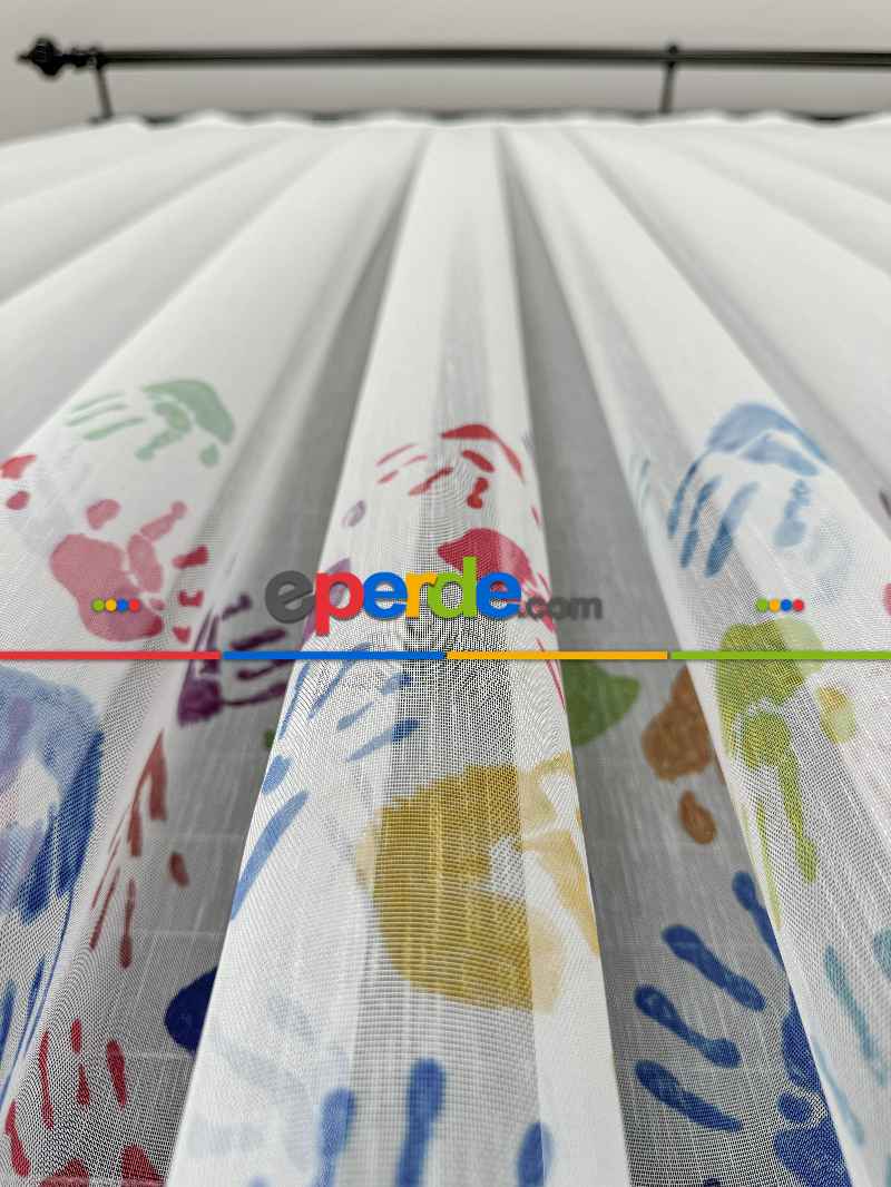 Bebek Odası Tül Perde - Çok Renkli El Baskılı Tül Perde, Çocuk-bebek Odası, Premium Seri