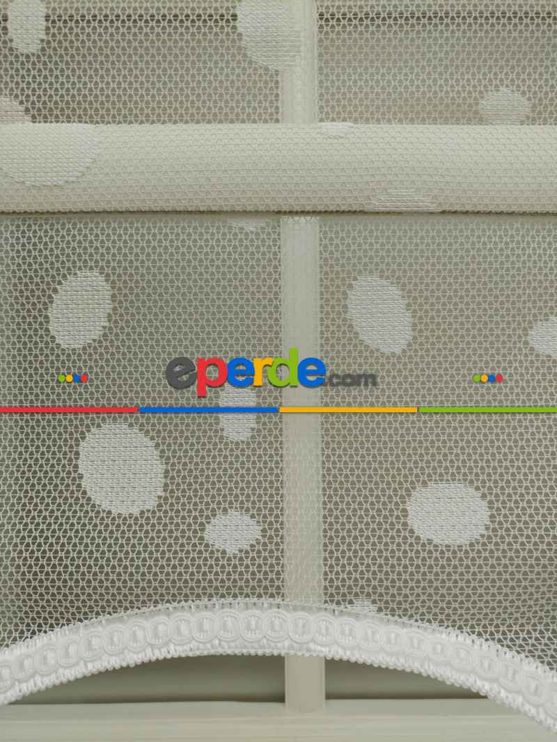 Jakar Örme Tül- Ekru Çiftli Sistem Dantel Desenli Perde- Ekru