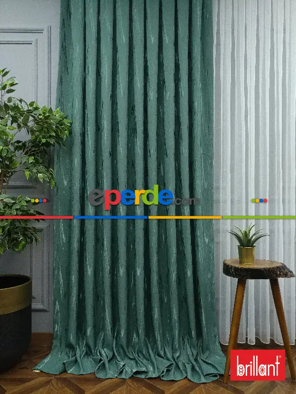 Brillant Jakar Fon Mint Yeşili Renk Düz Fon Perde - Yeşil-mint