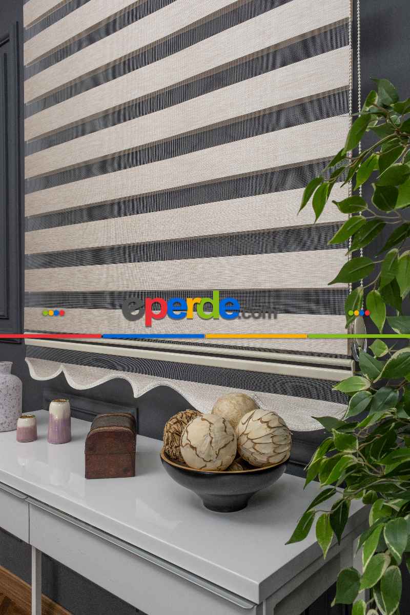 90x200 Hazır Krem Bambu Zebra Perde